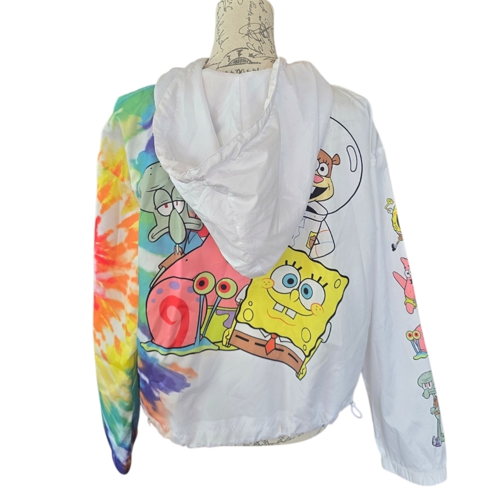 Nickelodeon SpongeBob SquarePants White Long Sleeve Hooded Windbreaker L - Picture 3 of 11